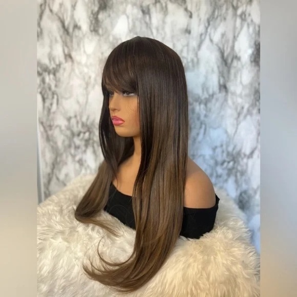 NEW WOMEN WIGS - layered Brown balayage straight wig - Picture 8 of 10